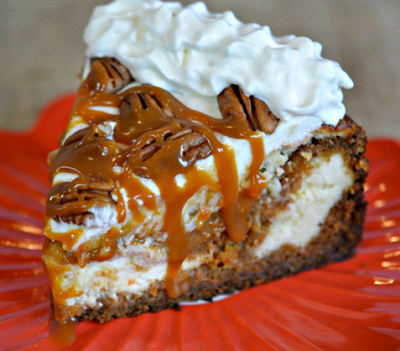 Carrot Cake Cheesecake with Salted Caramel and Whipped Cream