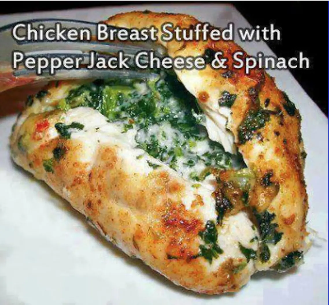 Chicken breast stuffed with pepper jack cheese and spinach